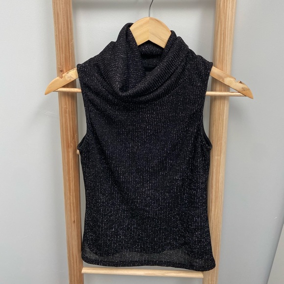 Forever New Black Turtle Neck Tank Top Sparkle Glitter Size 8 Party - Picture 2 of 4